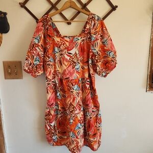 Mlle Gabrielle Tropical Print Mini Cotton Dress Orange Blue 3x
